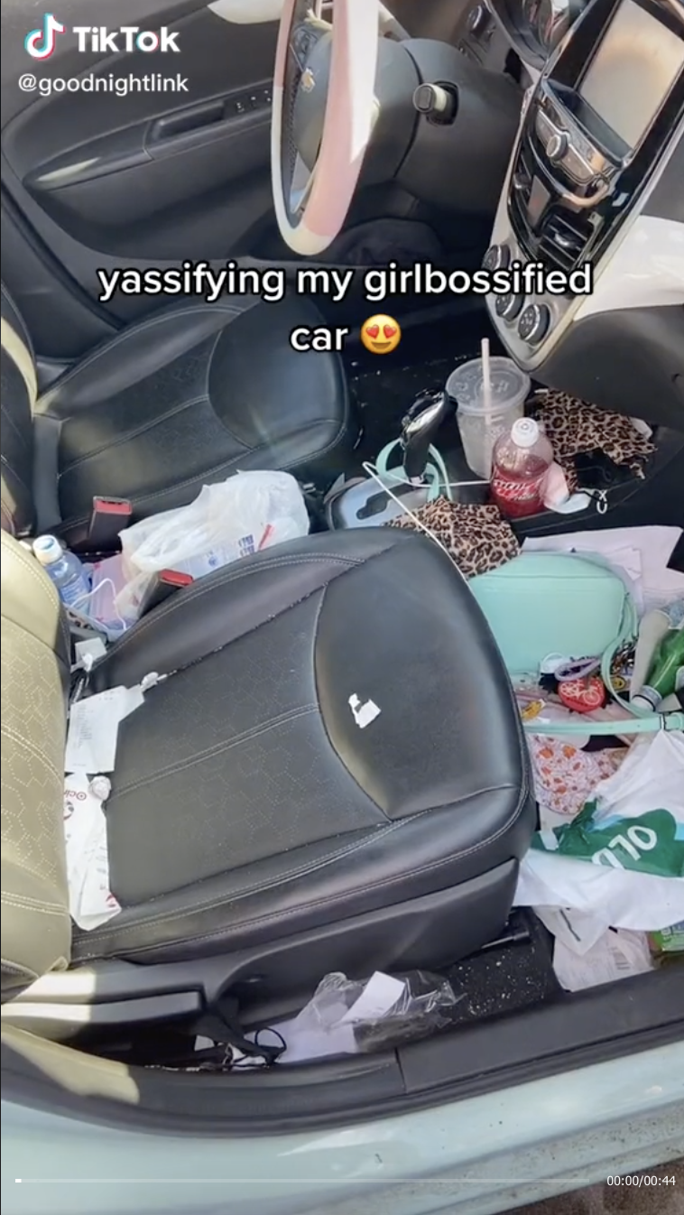 A screenshot from a TikTok reading &quot;yassifying my girlbossified car&quot;