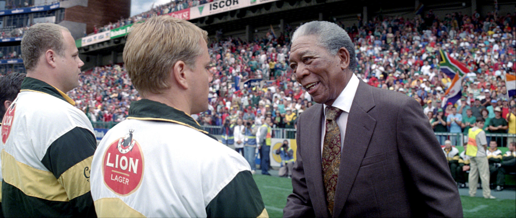 Freeman as Mandela greets Springbok players on the field