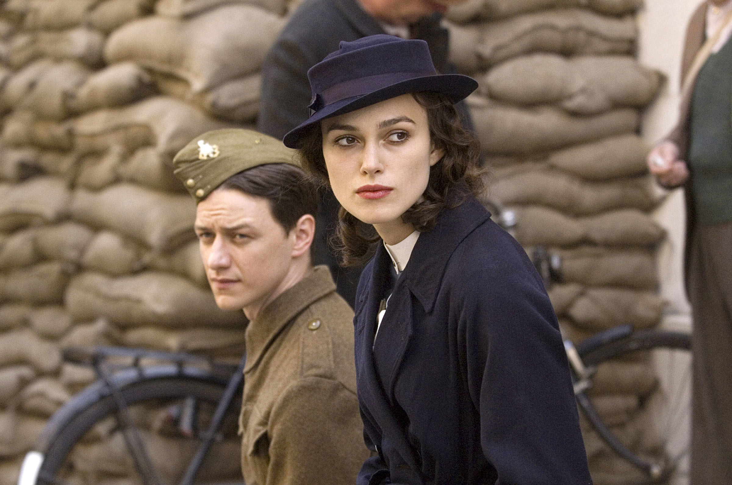 James McAvoy as a soldier and Keira Knightley in 1930s clothing