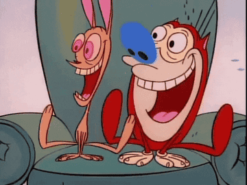 Ren and Stimpy kicking their feet in unison