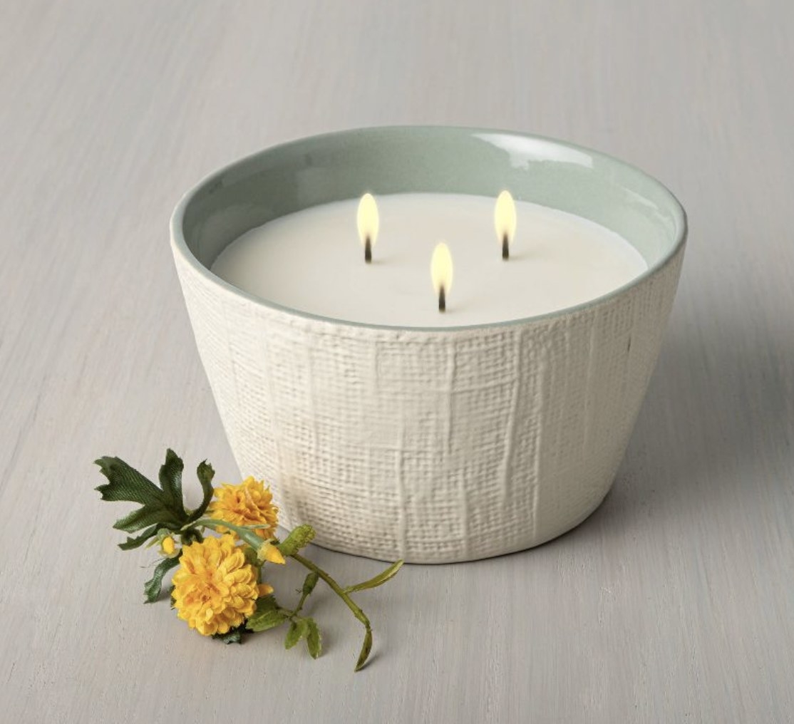 A three-wick ceramic candle