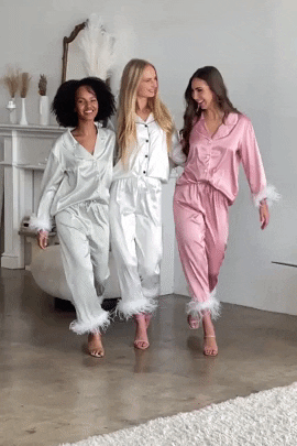 a gif of models wearing three different colors of pajamas