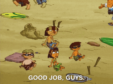 kids from Rocket Power sitting on the beach