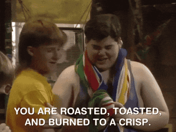 boy saying &quot;you are roasted, toasted, and burned to a crisp&quot;