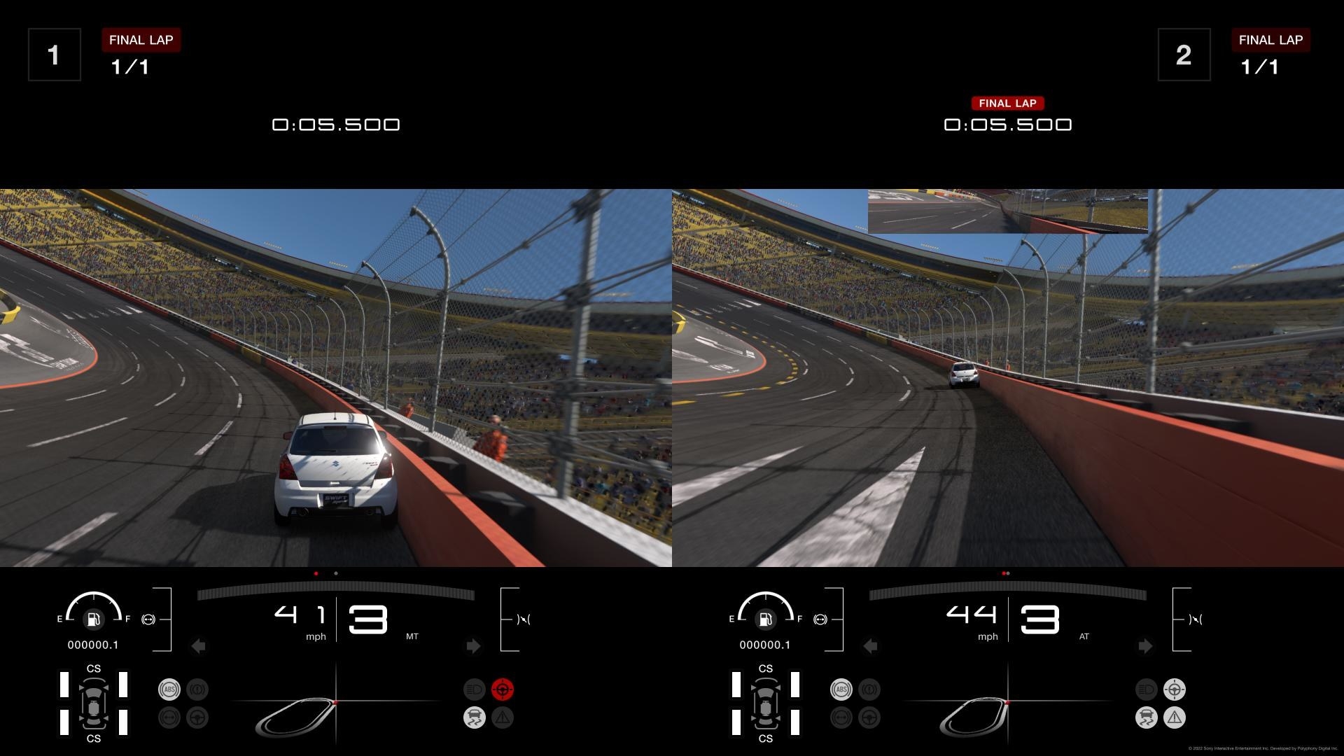 A two-player split-screen race in &quot;Gran Turismo 7&quot;