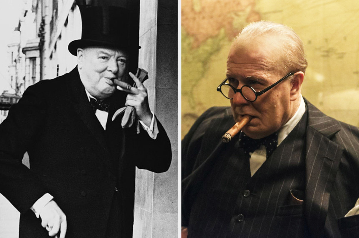 the two Winstons, both smoking cigars, side-by-side