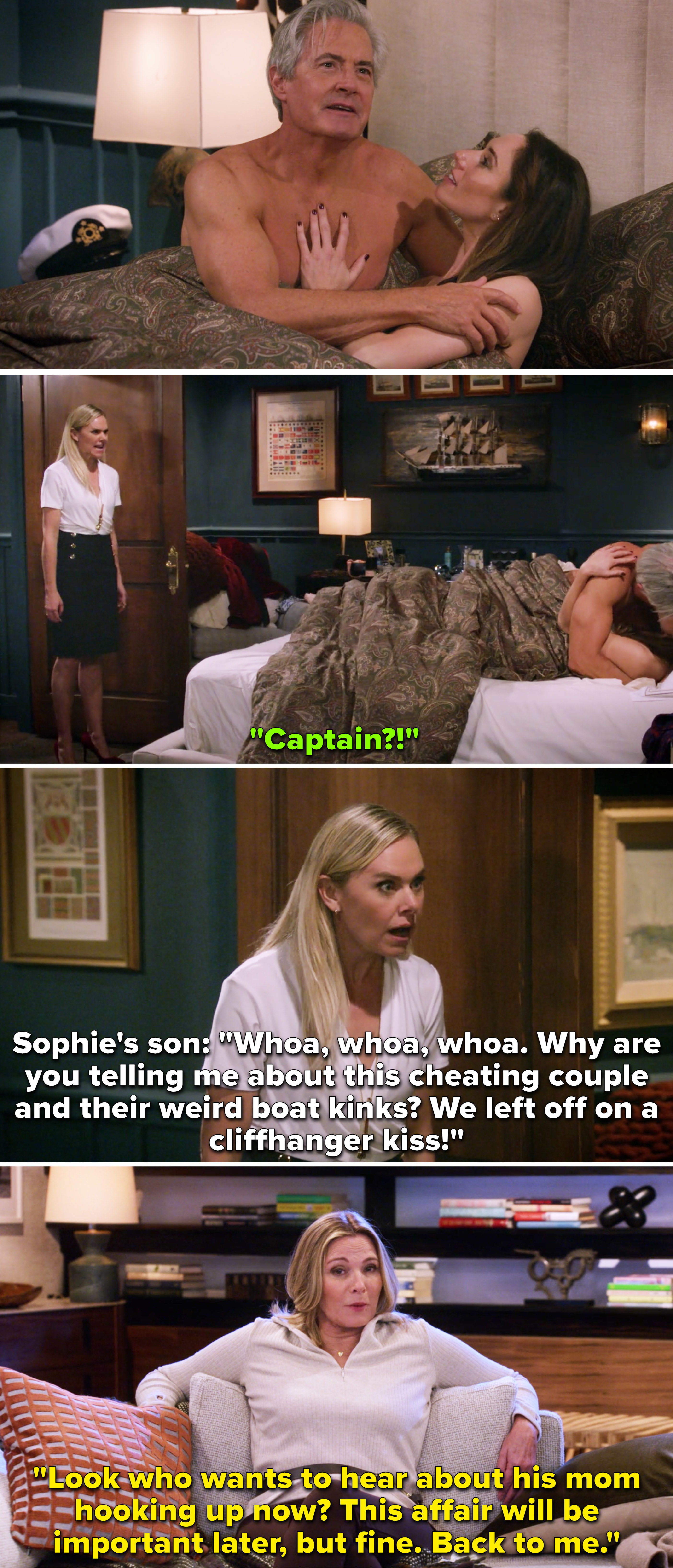 Sophie&#x27;s son asking adult Sophie why she&#x27;s telling him a story about The Captain cheating on Becky