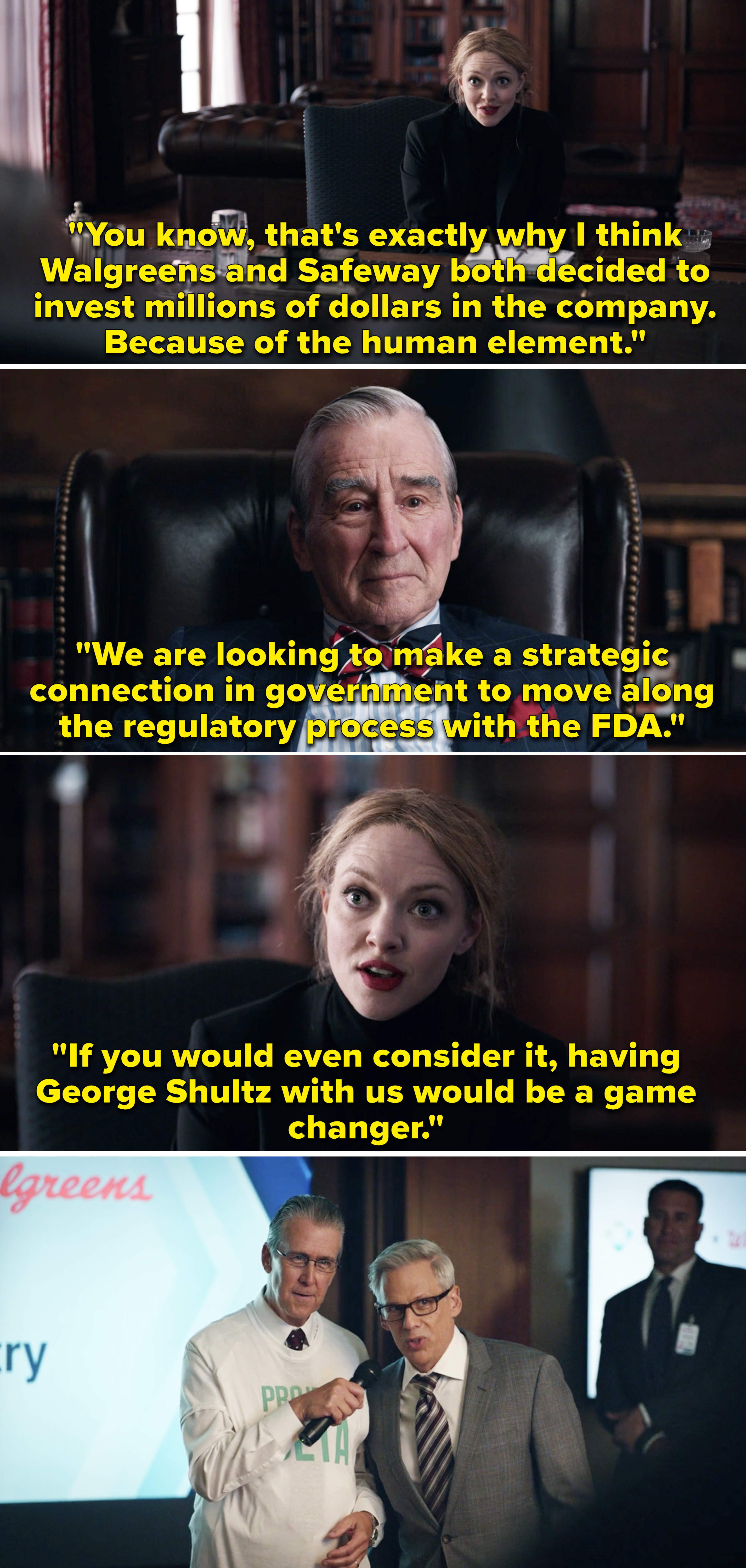 Elizabeth talking to George Shultz and asking if he&#x27;d help out Theranos