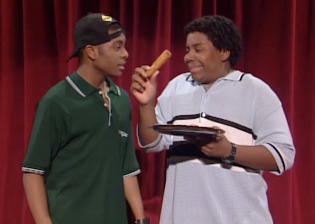 Kel and Kenan looking at a taquito