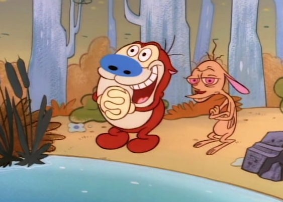 Ren and Stimpy standing near a lake