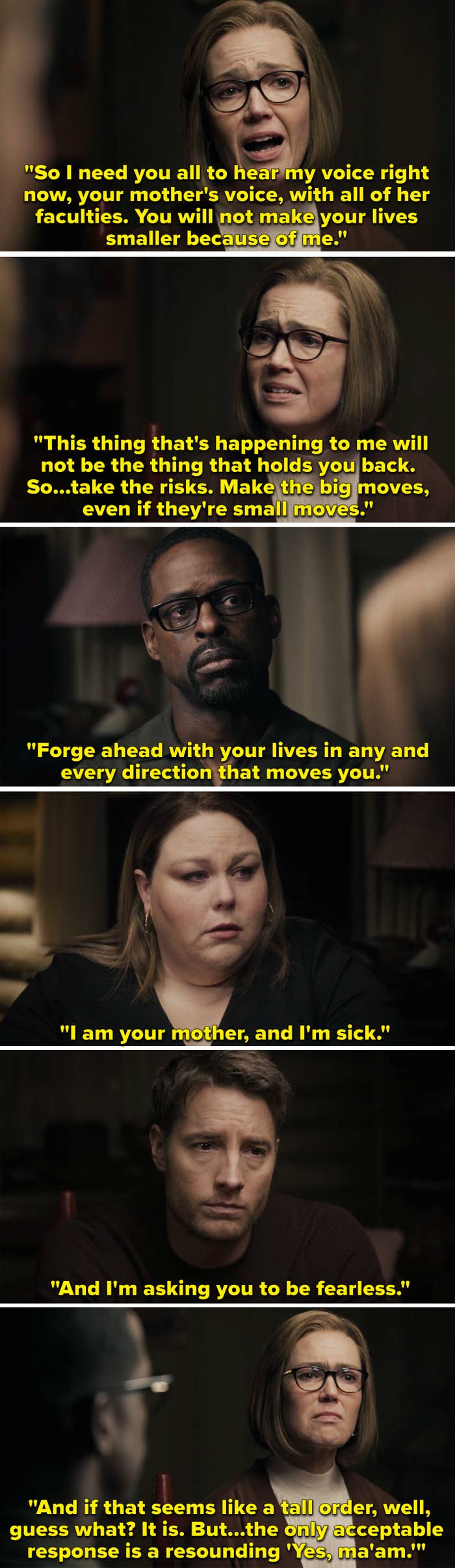 Rebecca telling her kids to be fearless and not put their lives on hold just because she's sick