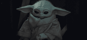a gif of baby yoda spitting up on his shirt