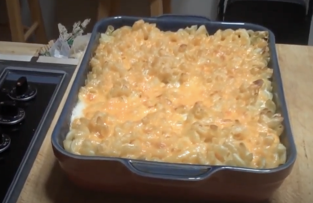 Gross-looking mac &#x27;n&#x27; cheese in a casserole dish