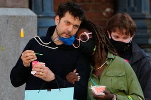 Joshua Jackson and Jodie Turner-Smith are seen walking in Soho