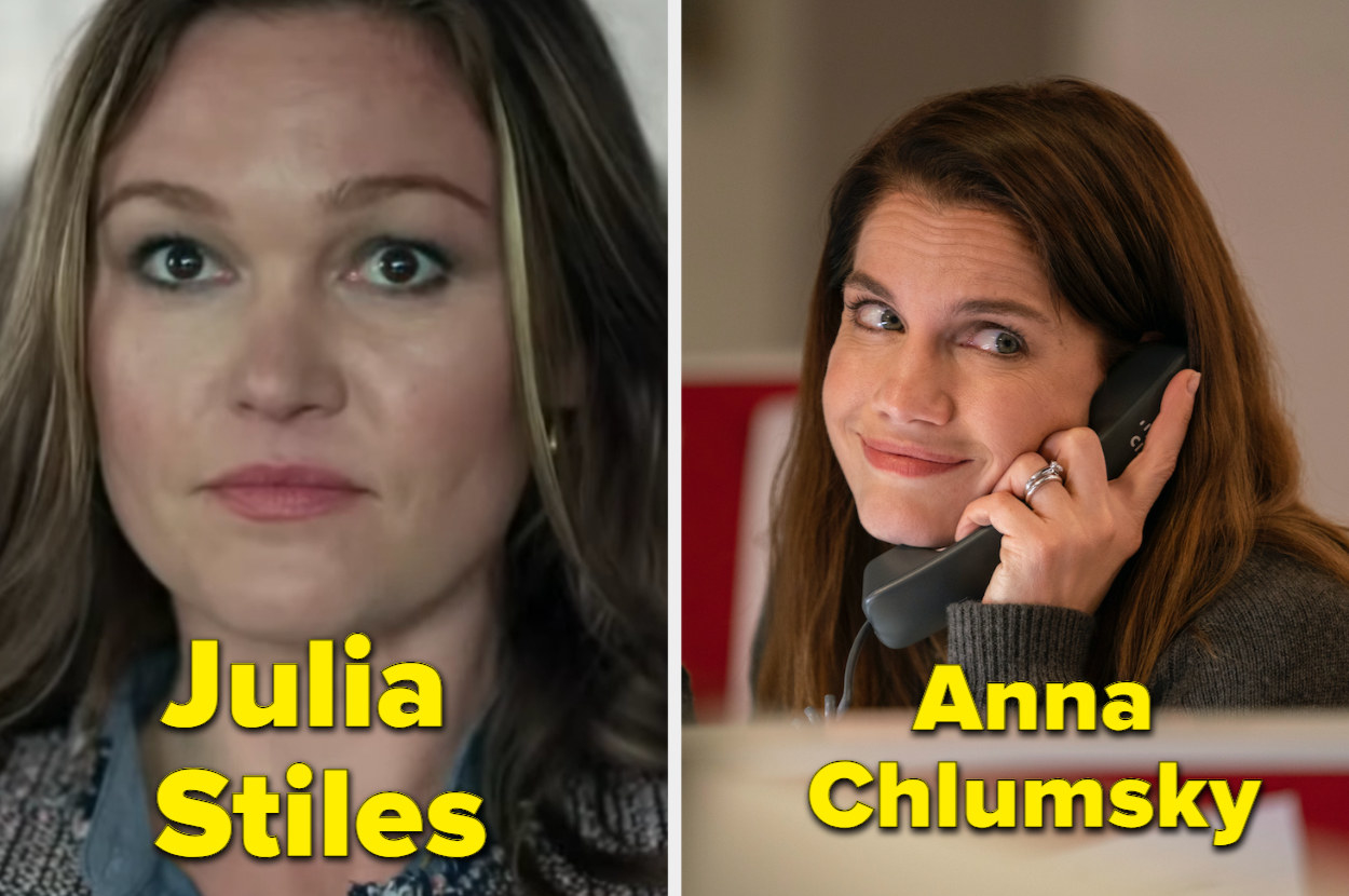 A blonde woman labeled Julia Stiles and a brunette woman labled Anna Chlumsky