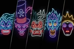 Neon versions of some of the Darkest Disney Villains there are