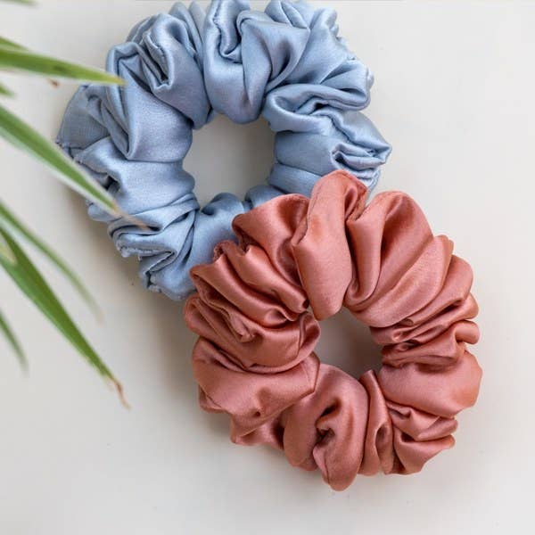 Two Scrunchie Hair ties One is Blue and the Other is Red