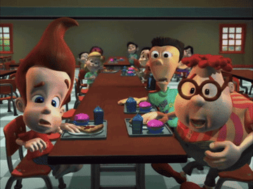 jimmy neutron and friends confused as the rest of the cafeteria claps