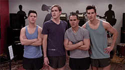 all the members of &quot;Big Time Rush&quot; staring at Kendall