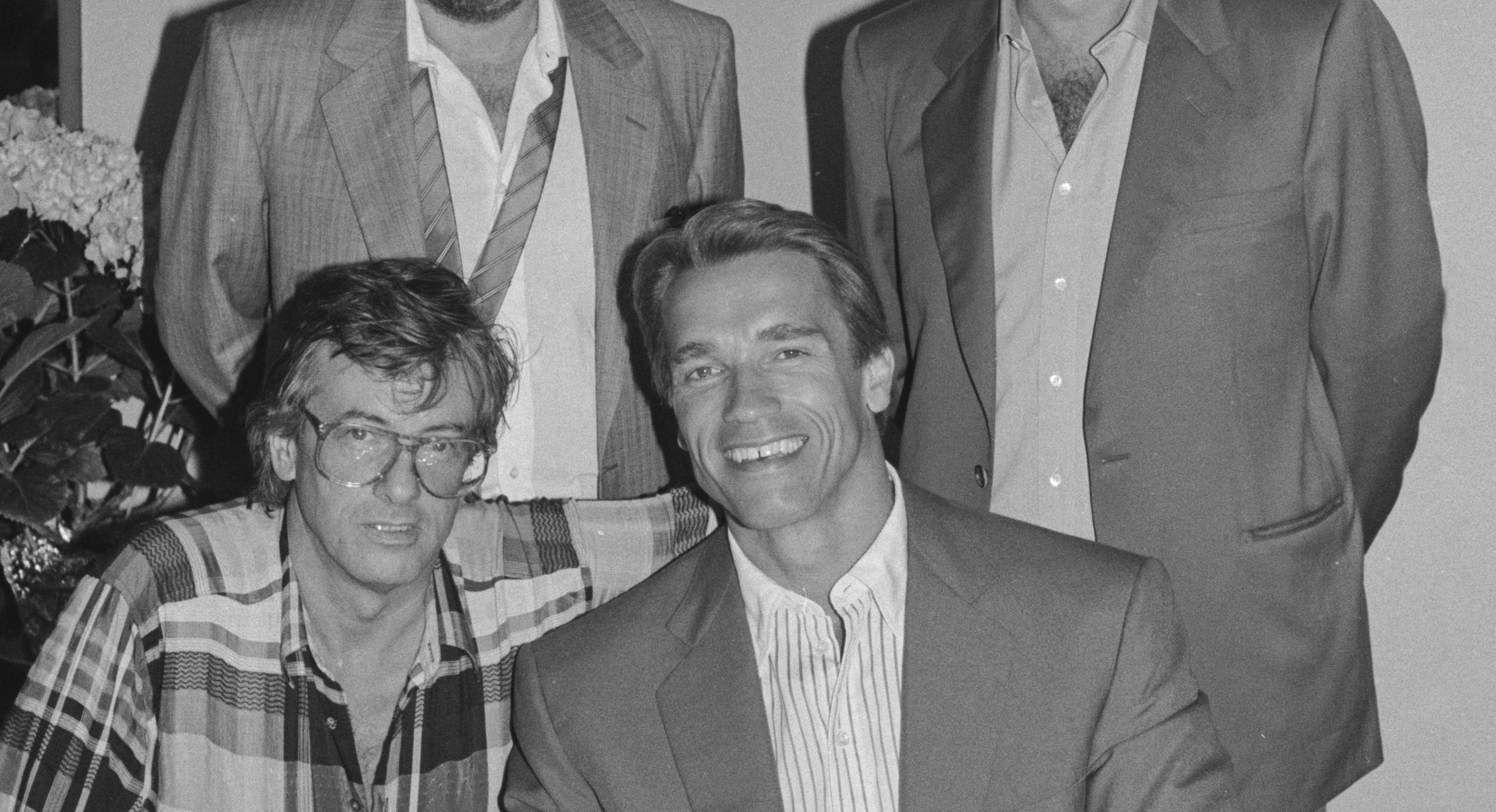 Paul Verhoeven and Arnold Schwarzenegger at Cannes Film Festival in 1988
