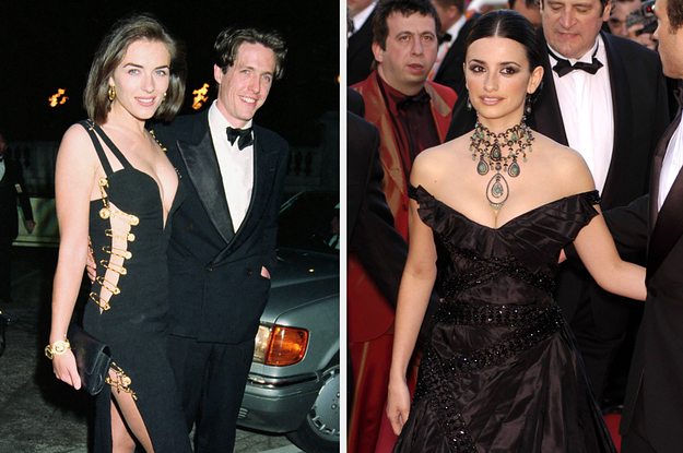 Elizabeth Hurley in Versace and Penelope Cruz in Dior Haute Couture