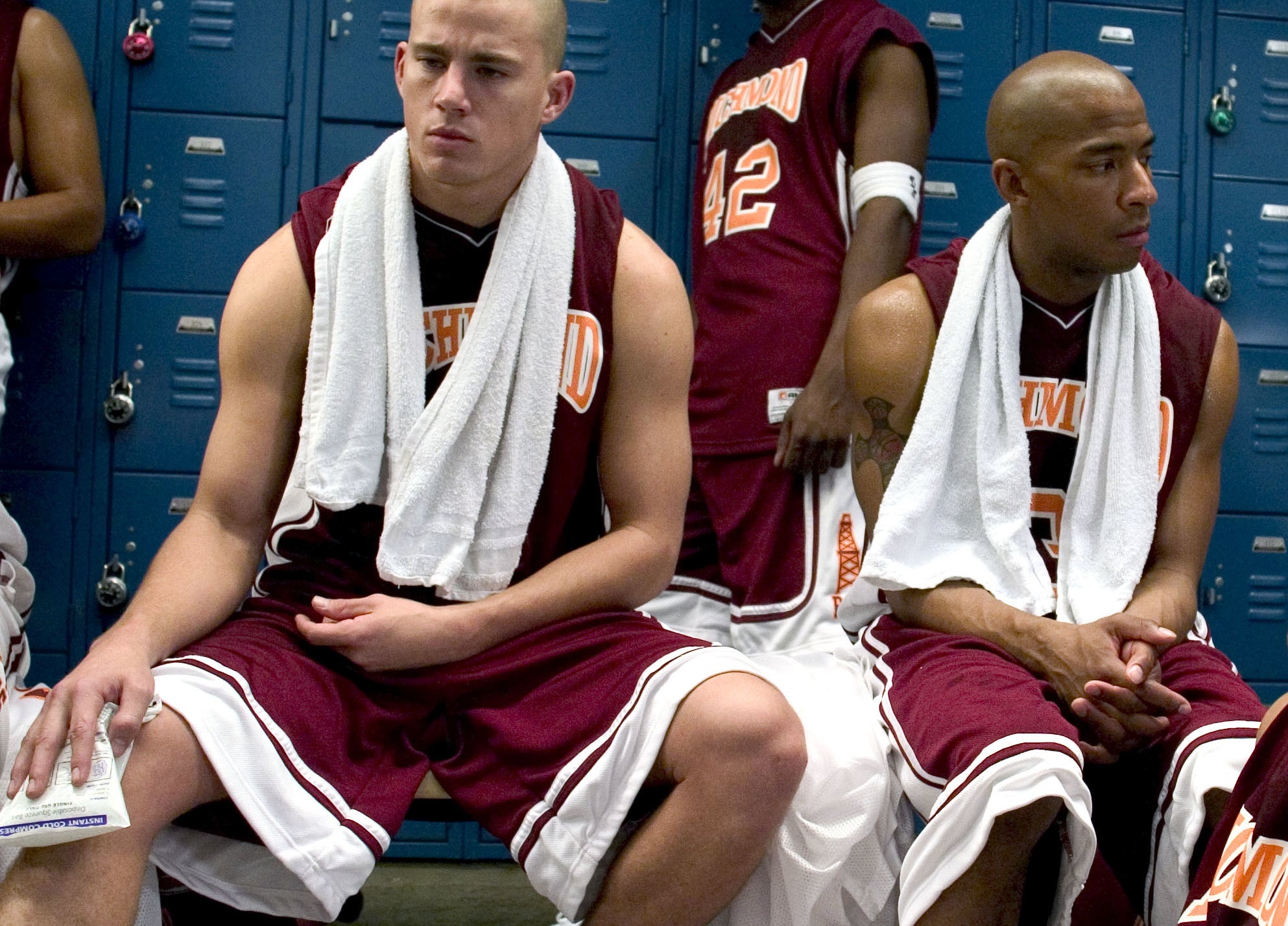 Tatum in the locker room with team mates