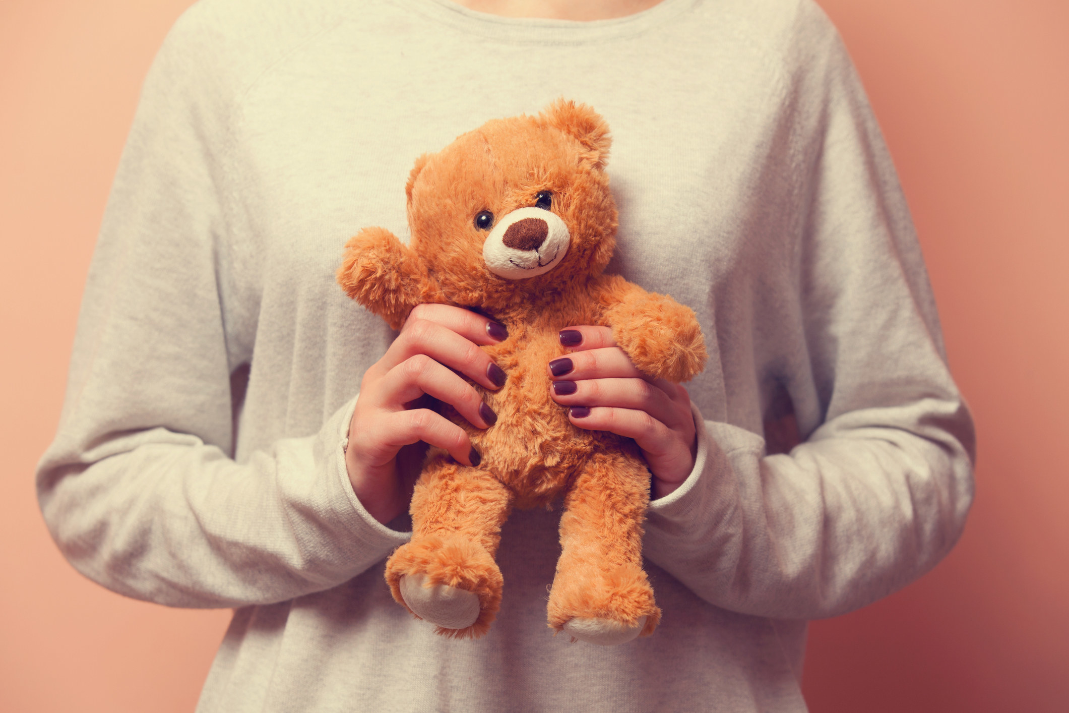A person holds a teddy bear