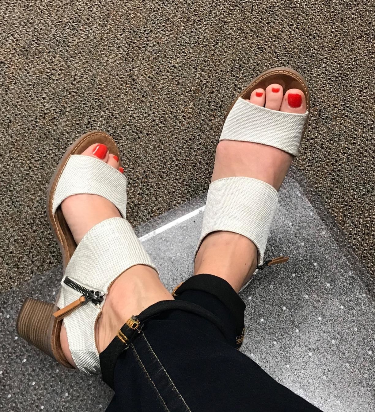 reviewer photo of white cutout heeled sandals