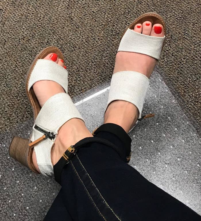 reviewer photo of white cutout heeled sandals