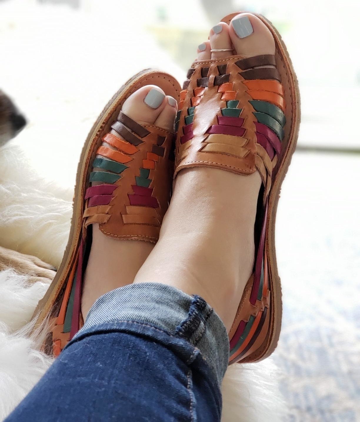reviewer photo of colorful, open-toed huarache sandals