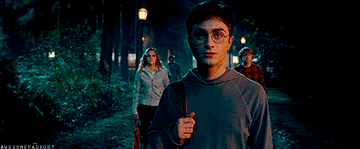 Harry, Hermione, and Ron walking