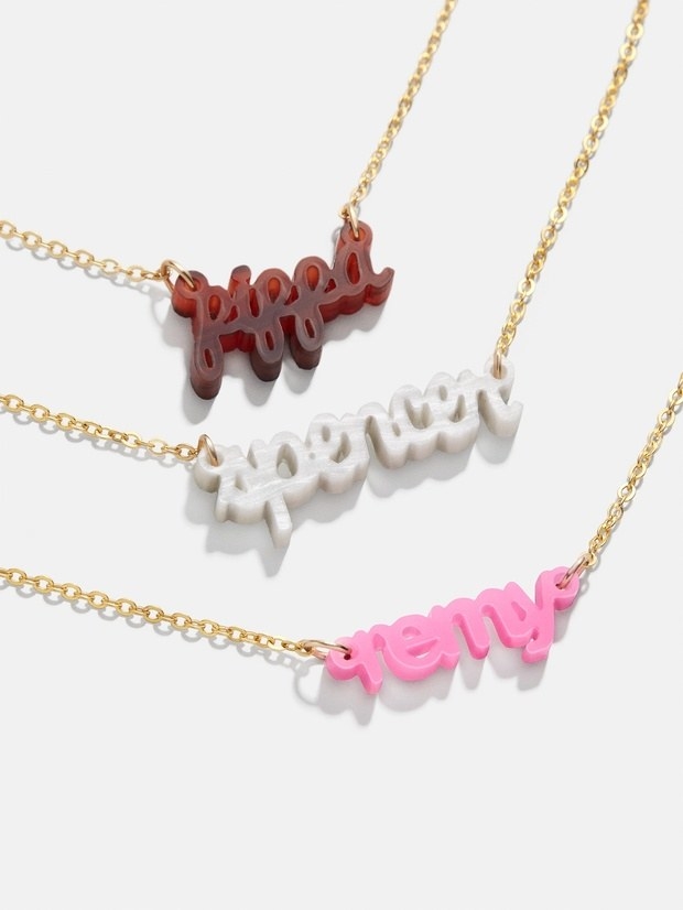 the necklace in three different letter styles