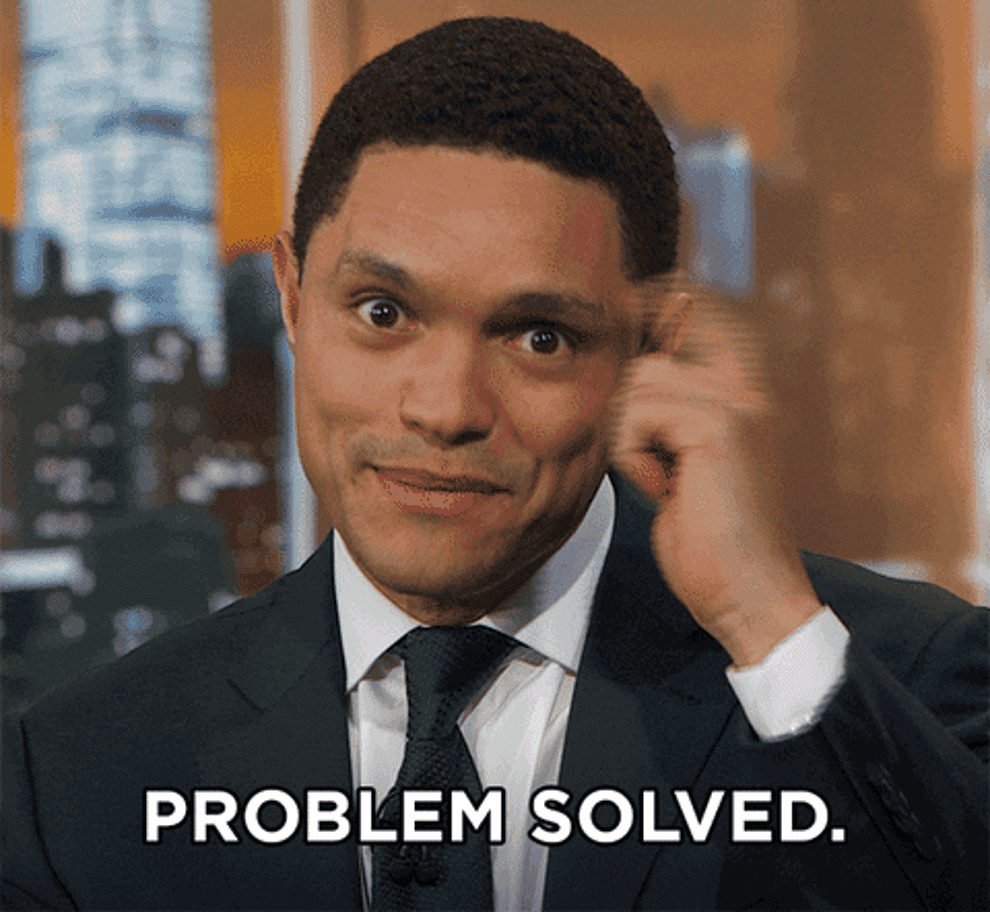 gif of trevor noah tapping his head and saying problem solved