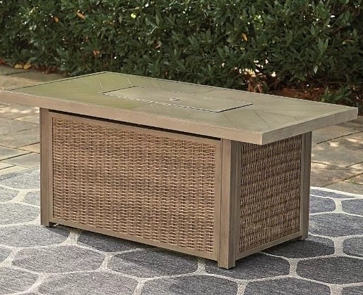 an outdoor fire pit table