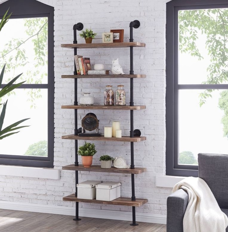 A 6-tier industrial wall shelf