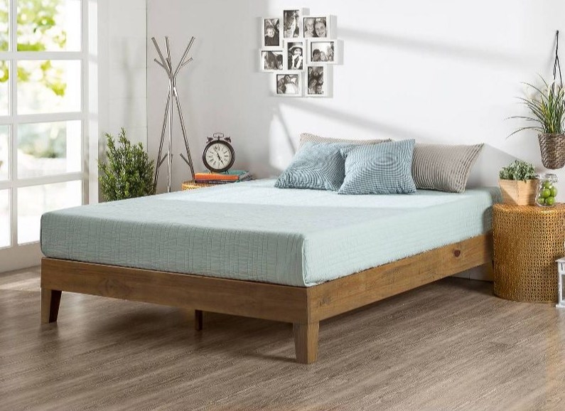 An image of a wooden bedframe available in full and queen sizes