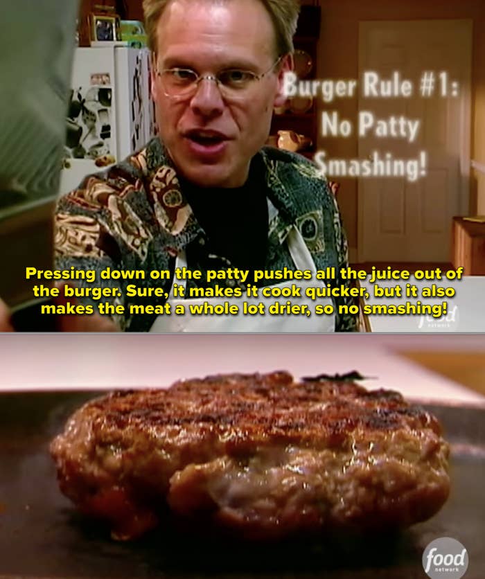 Alton Brown cooking a burger