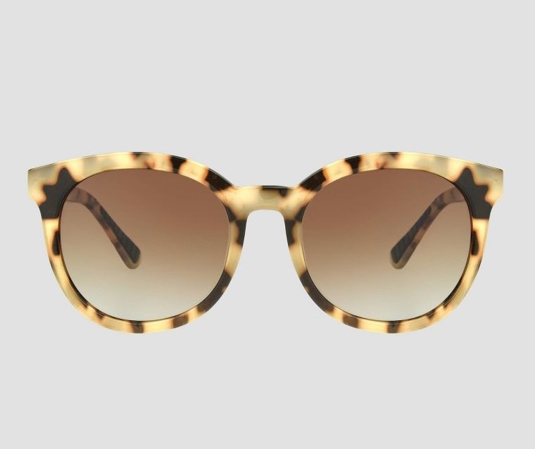 A pair of round tortoise shell sunglasses