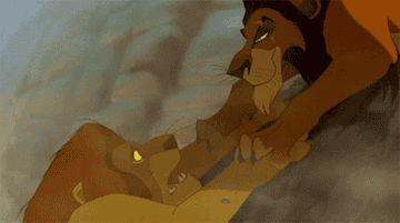 Scar saying, &quot;Long live the king&quot; to Mufasa before throwing him into the ravine