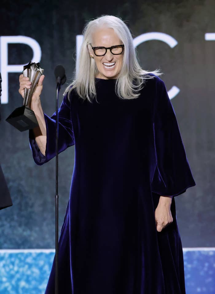 Campion gives her acceptance speech at the Critics Choice Awards