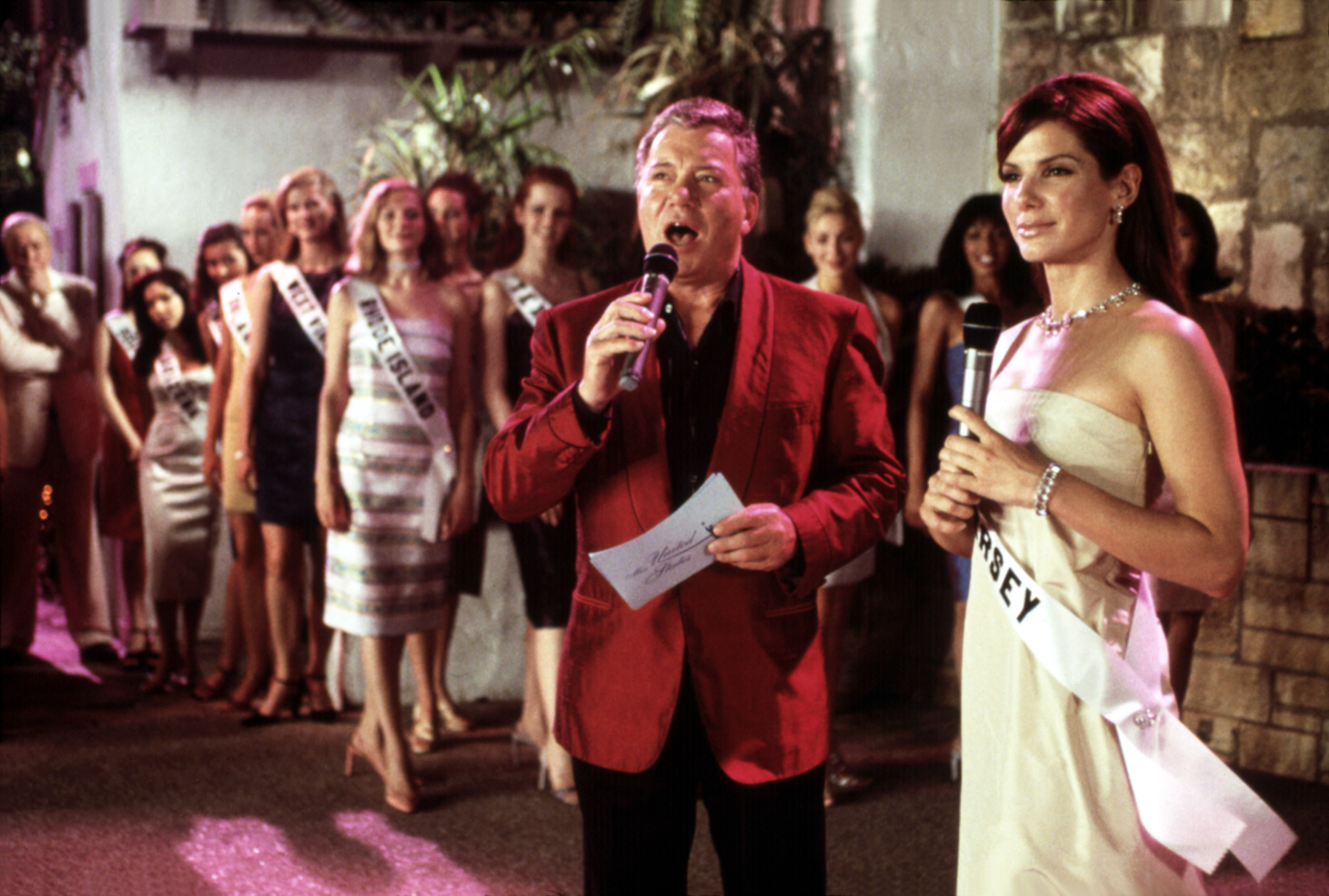 William Shatner interviewing Sandra Bullock in a pageant