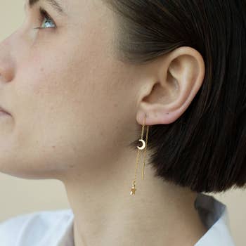 Closeup of model wearing Celeste earring