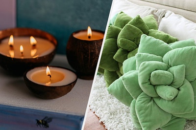Image of coconut candles and succulent pillows