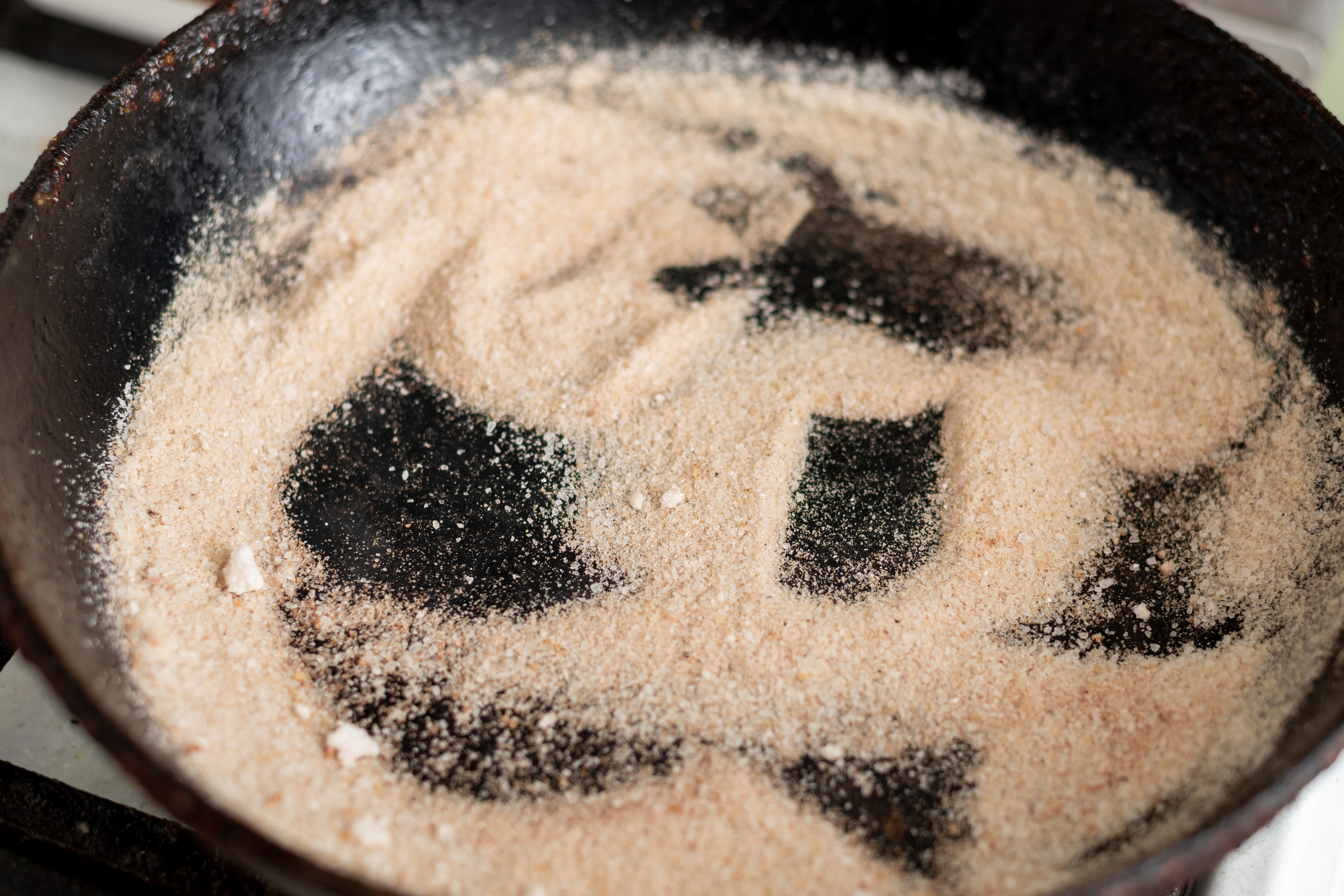 Salt in a cast iron skillet