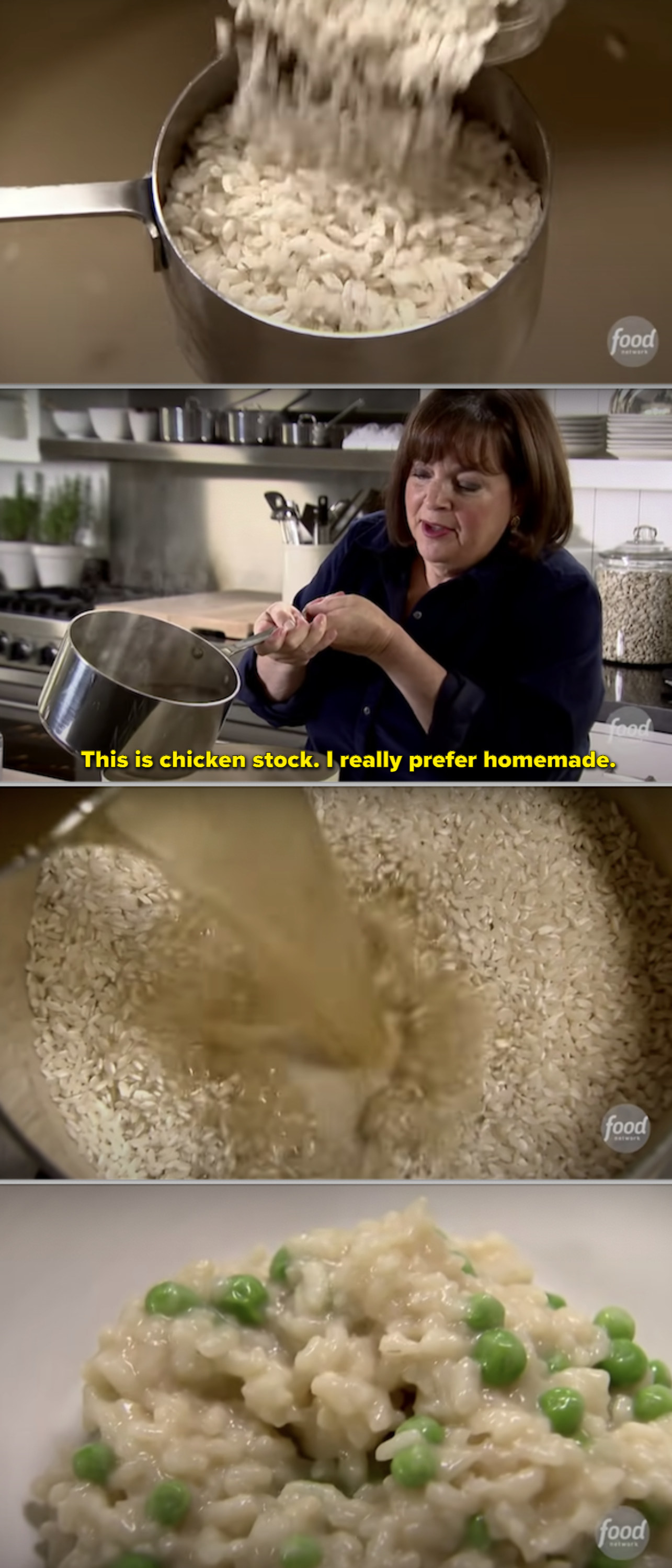 Ina Garten making risotto with chicken stock