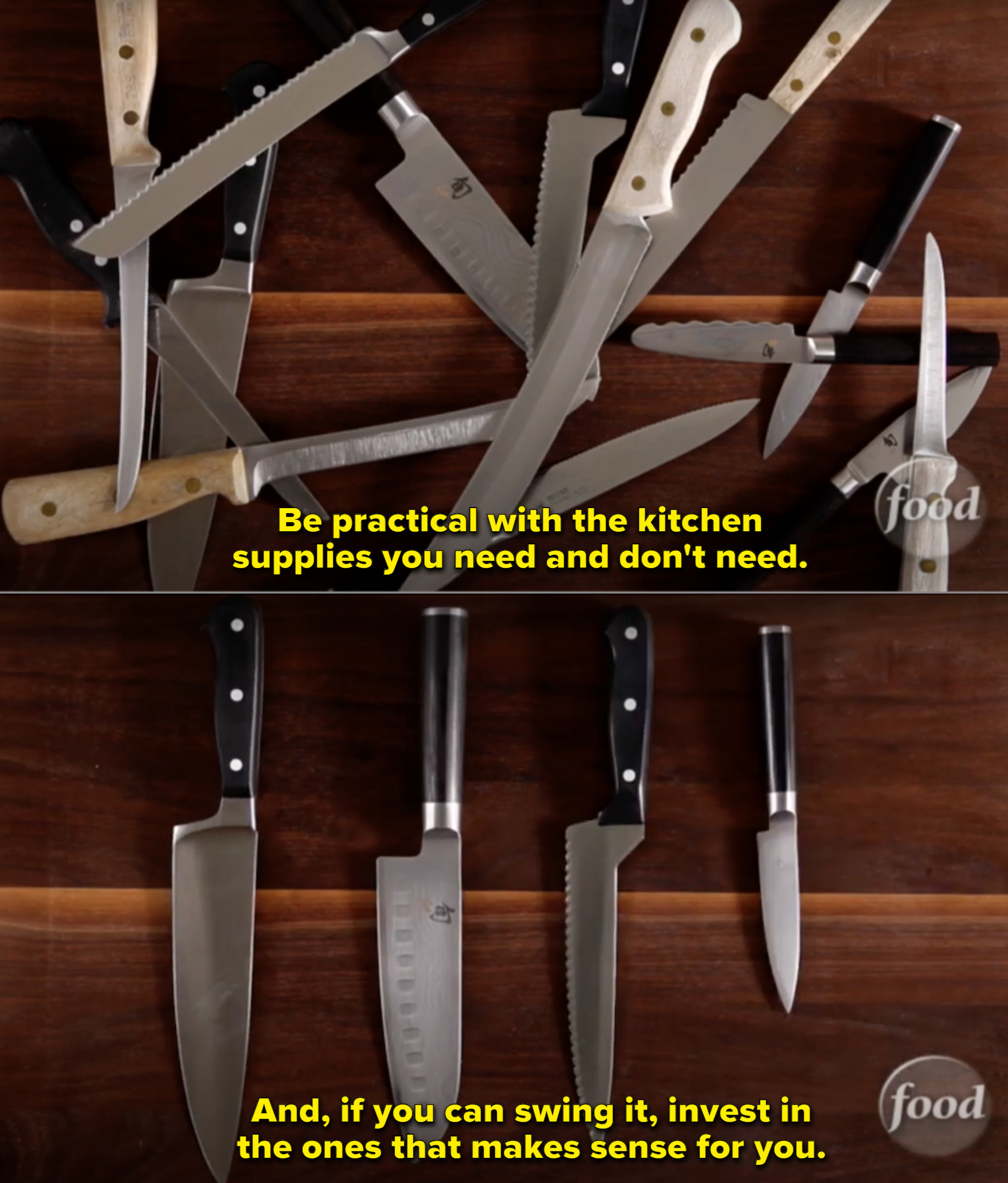 A bunch of knifes on a cutting board