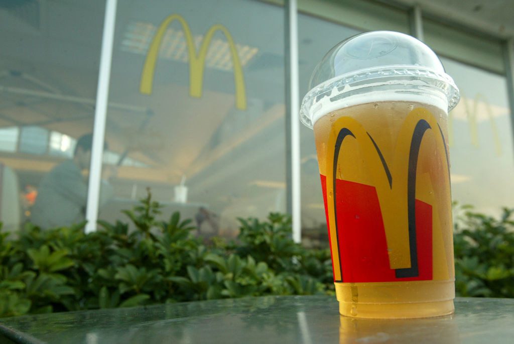 A McDonald&#x27;s beer in a plastic cup