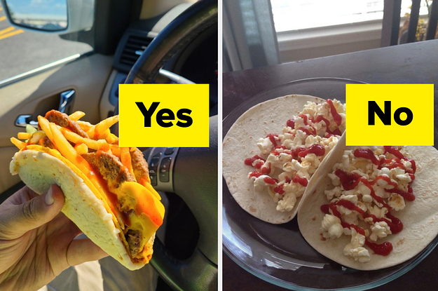 A crunchwrap/mcdouble taco and a popcorn taco