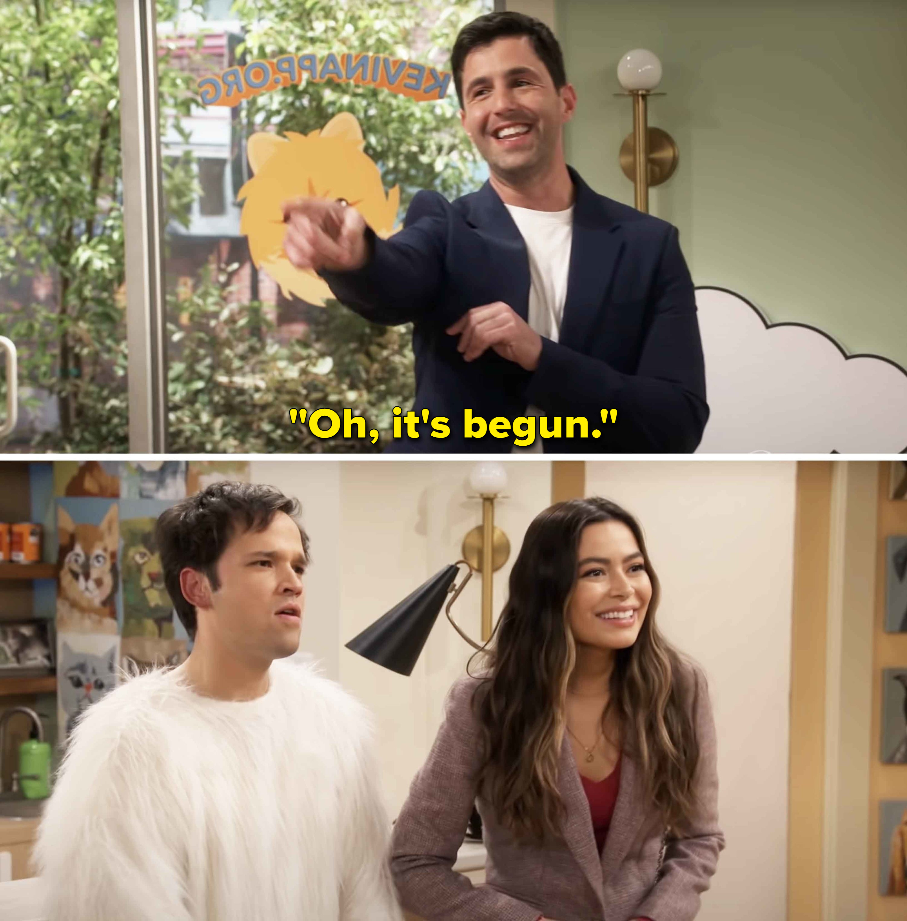 Josh Peck telling Carly and Freddie, &quot;Oh, it&#x27;s begun&quot;