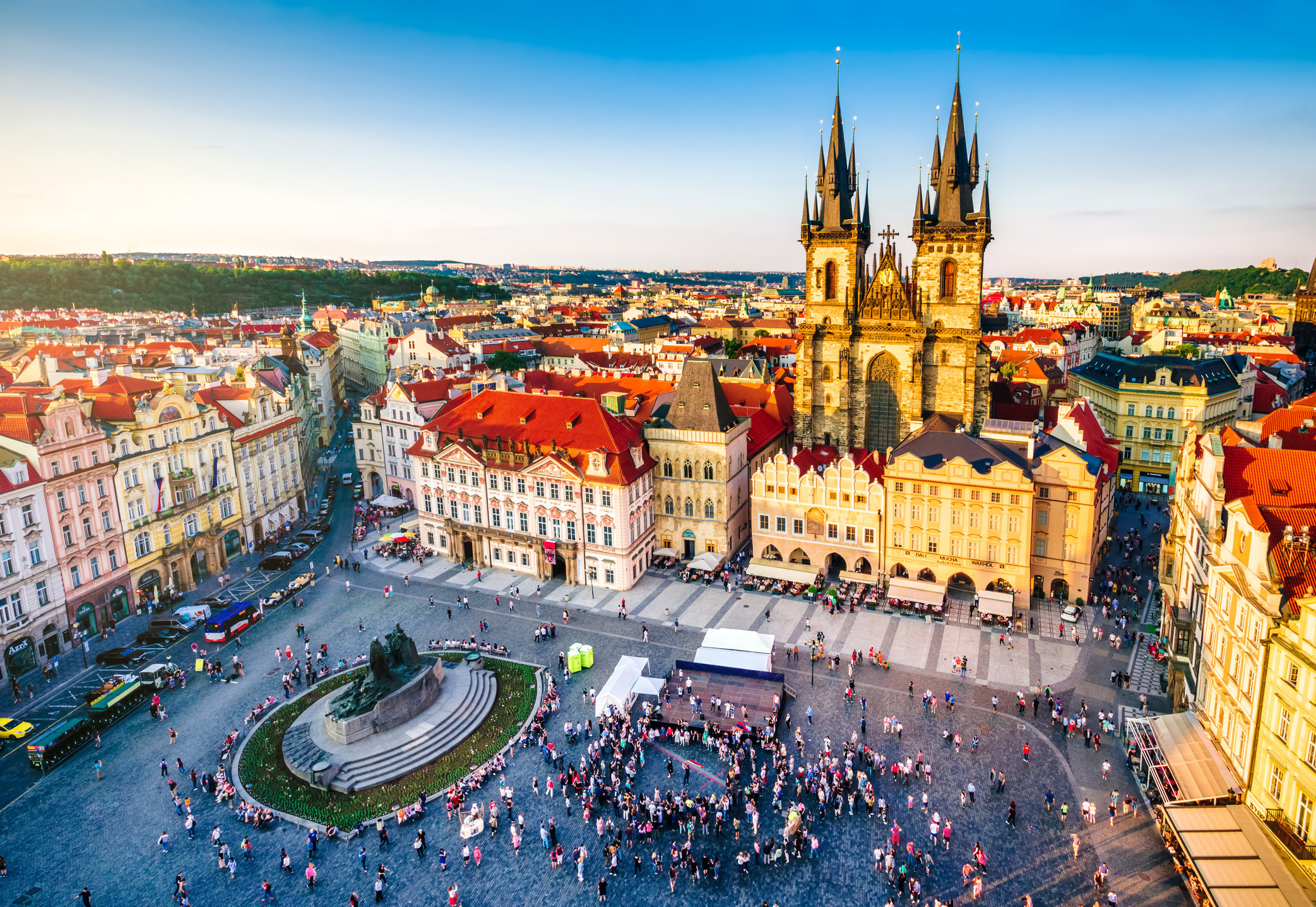 Aerial view of old town square in Prague